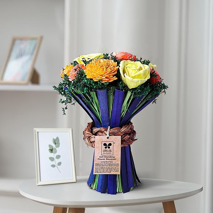 IRIS Home Fragrances Artificial Flowers self Standing Yellow Flower Boquet- Unscented- 250g for Birthday/Anniversary/Welcome/House Warming/Wedding Gift or Home (Multicolour)