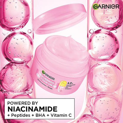 Garnier Fresh & Plump Niacinamide Sorbet Moisturizer Cream, 4.5% Niacinamide + Peptide + BHA + Vitamin C, 9x Lighter Sorbet Cream, For Hydrated and Plump Skin, Suitable for Oily to Normal & Combination Skin, 45g