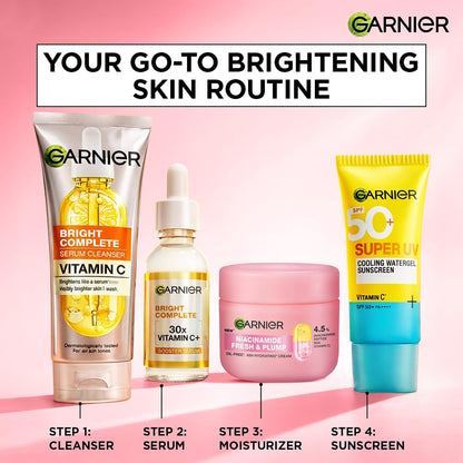 Garnier Fresh & Plump Niacinamide Sorbet Moisturizer Cream, 4.5% Niacinamide + Peptide + BHA + Vitamin C, 9x Lighter Sorbet Cream, For Hydrated and Plump Skin, Suitable for Oily to Normal & Combination Skin, 45g