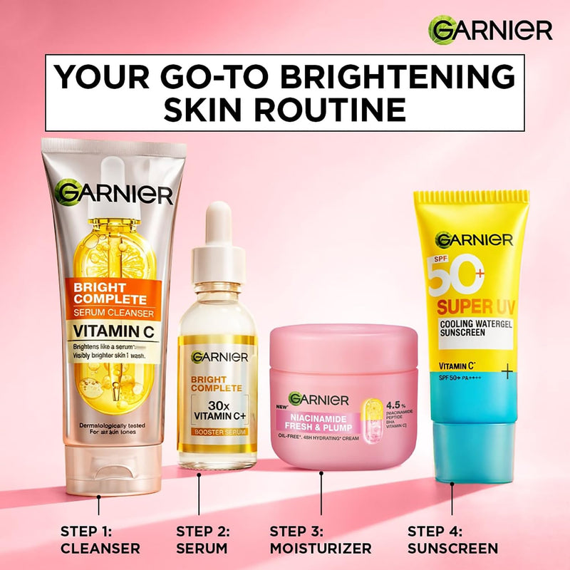 Garnier Fresh & Plump Niacinamide Sorbet Moisturizer Cream, 4.5% Niacinamide + Peptide + BHA + Vitamin C, 9x Lighter Sorbet Cream, For Hydrated and Plump Skin, Suitable for Oily to Normal & Combination Skin, 45g