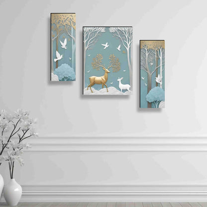 SAF deer Paintings for Wall Decoration - Set Of 3, 3d modern art Painting for Living Room Large Size with Frames for Home, Office painting 50.8 cm x 30.48...
