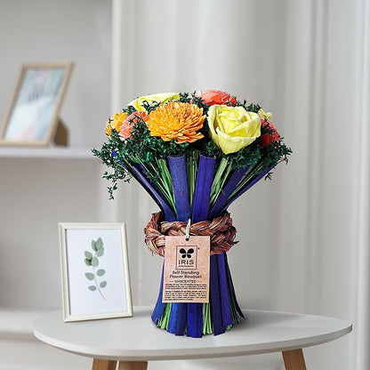 IRIS Home Fragrances Artificial Flowers self Standing Yellow Flower Boquet- Unscented- 250g for Birthday/Anniversary/Welcome/House Warming/Wedding Gift or Home (Multicolour)