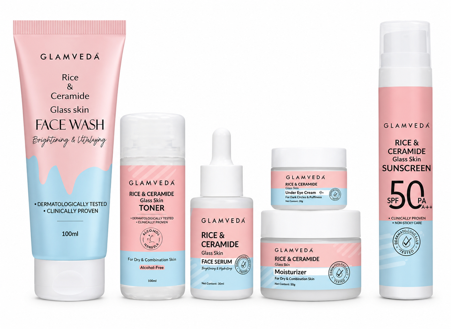 Glamveda Korean Rice Ceramide 6 Step Skincare Kit for Glowing Skin | Face Wash...