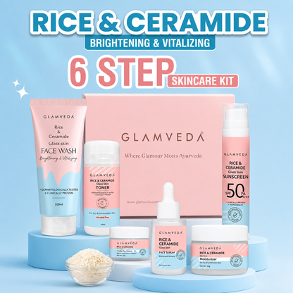 Glamveda Korean Rice Ceramide 6 Step Skincare Kit for Glowing Skin | Face Wash...
