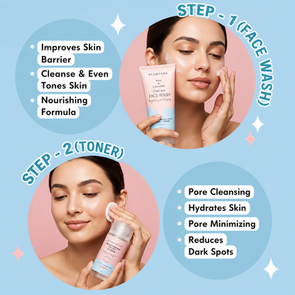 Glamveda Korean Rice Ceramide 6 Step Skincare Kit for Glowing Skin | Face Wash...